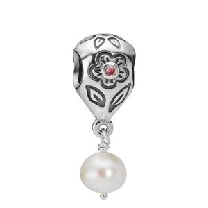 Pandora Sterling Silver Flower with Pink Zirconia and Pearl Dangle - 790546P